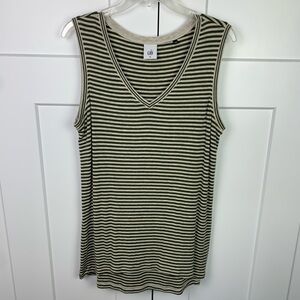 Cabi 5561 Surf Tank MEDIUM Green Stripe V Neck STRETCH minimalist Preppy